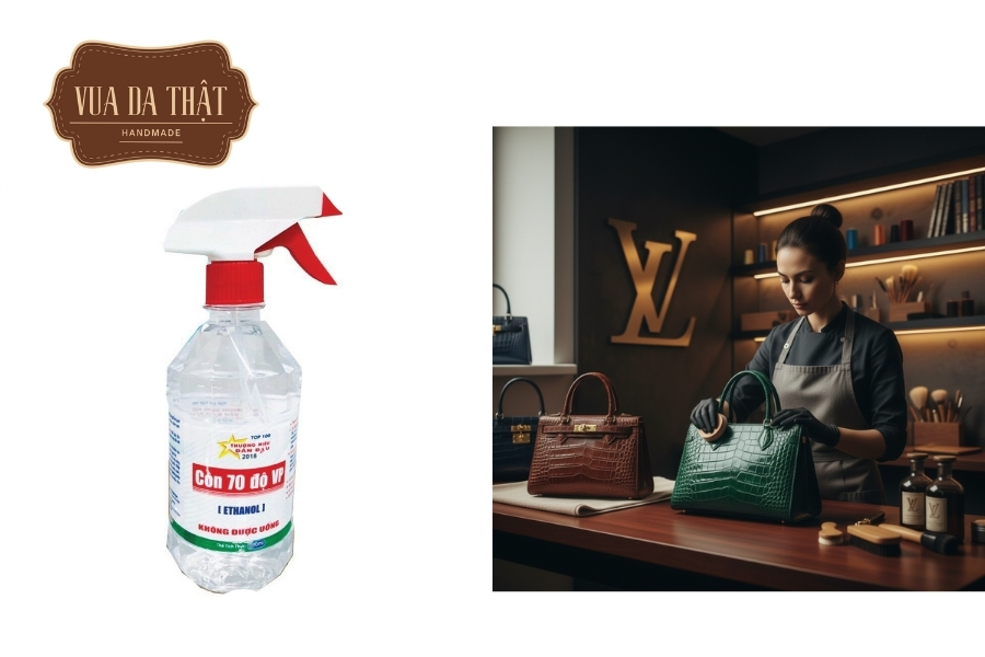 Dùng cồn 70 độ để làm sạch vết mực bút bi trên túi da cá sấu